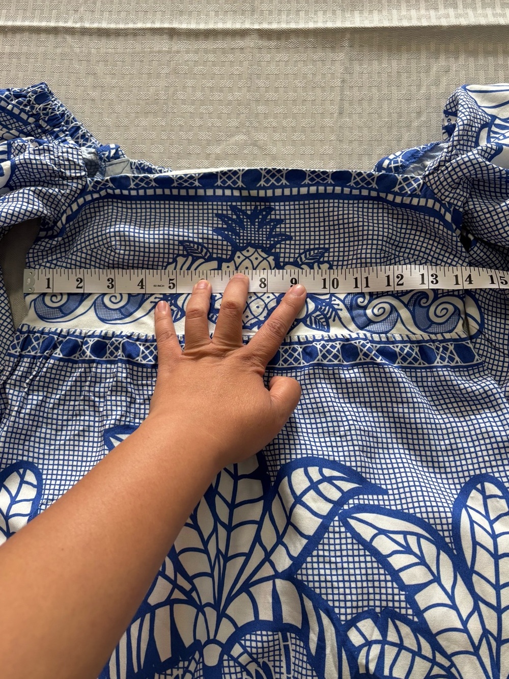 🦋 FARM Rio Blue & White Palm Print Caftan Dress 100% Viscose - Picture 5 of 11